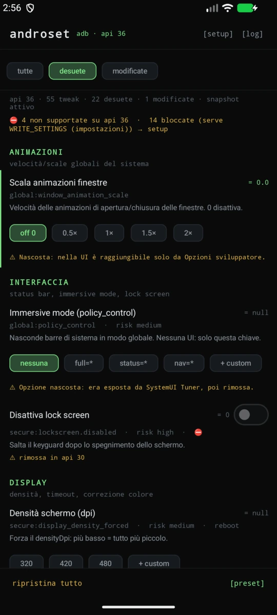 androset — filtri e chiavi desuete